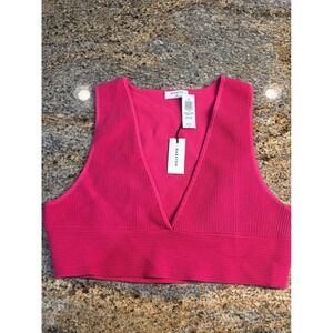 NWT Babaton Sculpt Knit Deep‎ V Sleeveless Ribbed Crop Top Bra Eros Pink 2XL